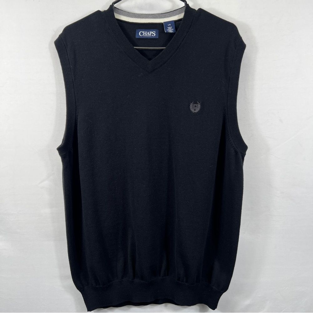 Chaps Men's V-Neck Black Sweater Vest 0857
